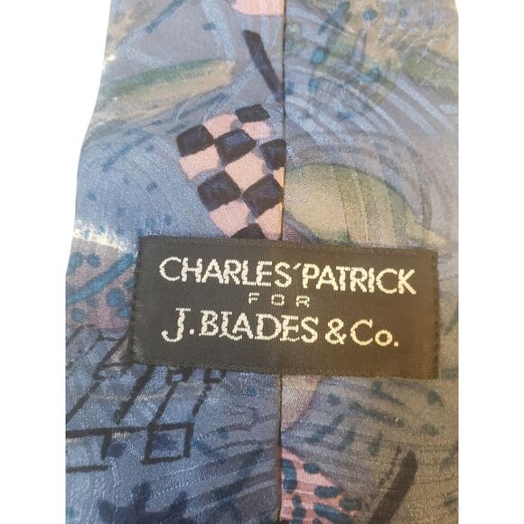 Charles Patrick for J. Blades & Co Mens Tie Necktie Blue Pink Musician Guitar - Picture 6 of 13